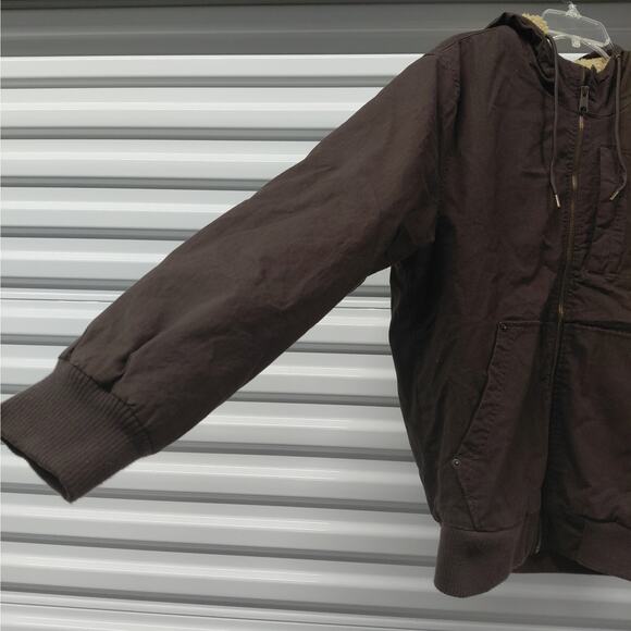 Lee Workwear Bomber Jacket Mens Medium Brown Sherpa Lined Hooded Coat Outdoor - Picture 6 of 14